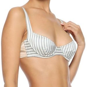 NWOT Kiki de Montparnasse Striped Silk Bra Blush White Grey 32A